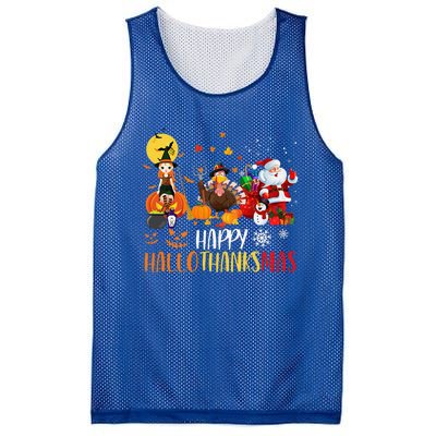 Happy Hallothanksmas Funny Halloween Thanksgiving Christmas Mesh Reversible Basketball Jersey Tank