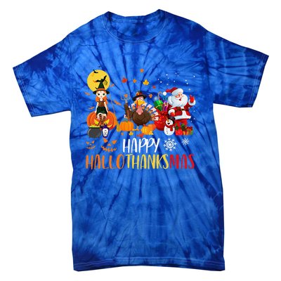 Happy Hallothanksmas Funny Halloween Thanksgiving Christmas Tie-Dye T-Shirt