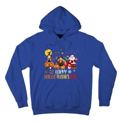 Happy Hallothanksmas Funny Halloween Thanksgiving Christmas Tall Hoodie