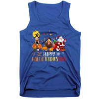 Happy Hallothanksmas Funny Halloween Thanksgiving Christmas Tank Top