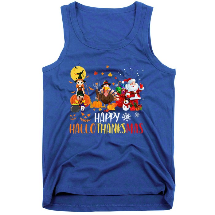 Happy Hallothanksmas Funny Halloween Thanksgiving Christmas Tank Top