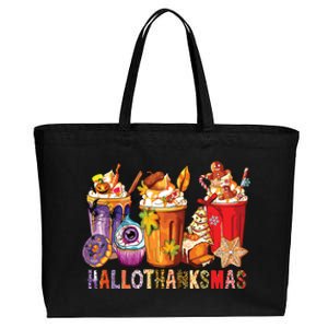 Happy Hallothanksmas Funny Halloween Thanksgiving Christmas Cotton Canvas Jumbo Tote