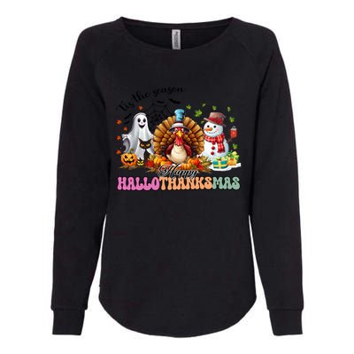 Happy Hallothanksmas Funny Halloween Thanksgiving Christmas Womens California Wash Sweatshirt