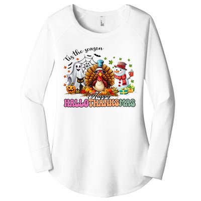 Happy Hallothanksmas Funny Halloween Thanksgiving Christmas Women's Perfect Tri Tunic Long Sleeve Shirt