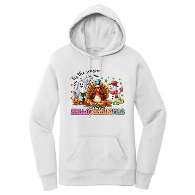 Happy Hallothanksmas Funny Halloween Thanksgiving Christmas Women's Pullover Hoodie