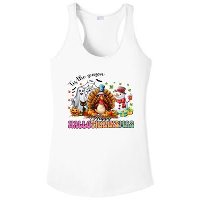 Happy Hallothanksmas Funny Halloween Thanksgiving Christmas Ladies PosiCharge Competitor Racerback Tank