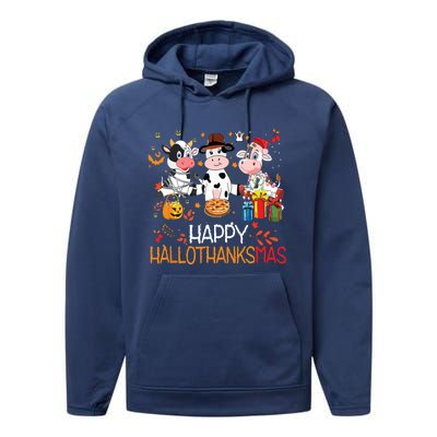 Happy Hallothanksmas Funny Santa Cow Halloween Thanksgiving Performance Fleece Hoodie