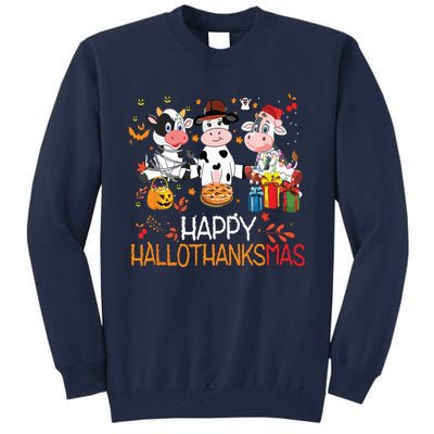 Happy Hallothanksmas Funny Santa Cow Halloween Thanksgiving Tall Sweatshirt