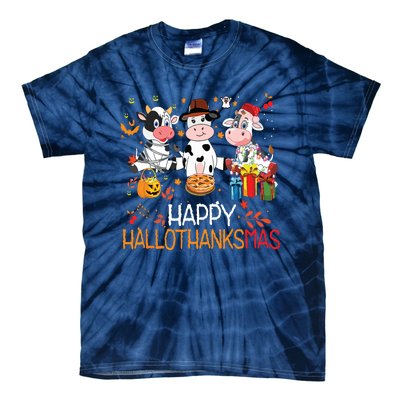 Happy Hallothanksmas Funny Santa Cow Halloween Thanksgiving Tie-Dye T-Shirt