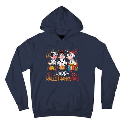 Happy Hallothanksmas Funny Santa Cow Halloween Thanksgiving Tall Hoodie