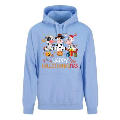 Happy Hallothanksmas Funny Santa Cow Halloween Thanksgiving Unisex Surf Hoodie