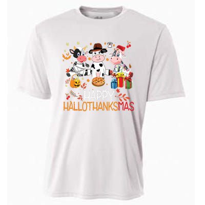 Happy Hallothanksmas Funny Santa Cow Halloween Thanksgiving Cooling Performance Crew T-Shirt