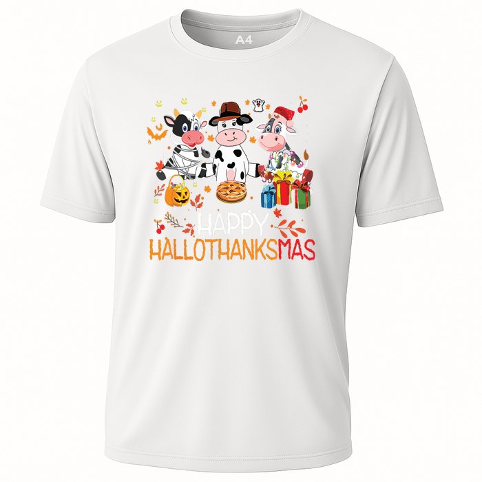 Happy Hallothanksmas Funny Santa Cow Halloween Thanksgiving Cooling Performance Crew T-Shirt