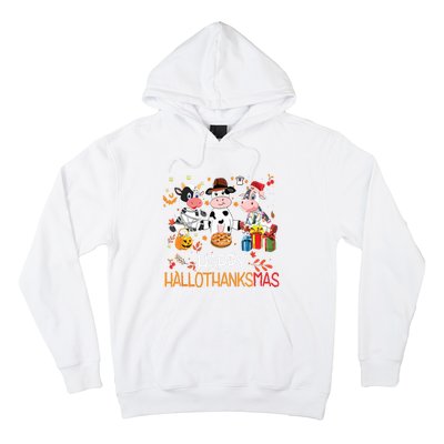 Happy Hallothanksmas Funny Santa Cow Halloween Thanksgiving Hoodie