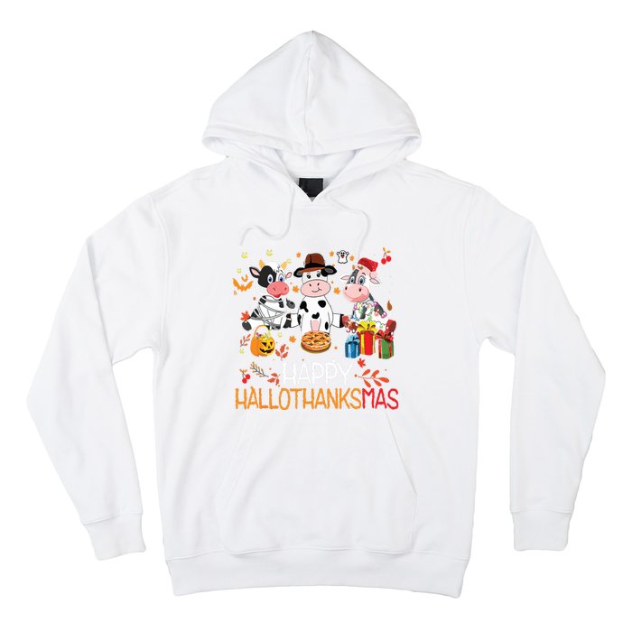 Happy Hallothanksmas Funny Santa Cow Halloween Thanksgiving Hoodie