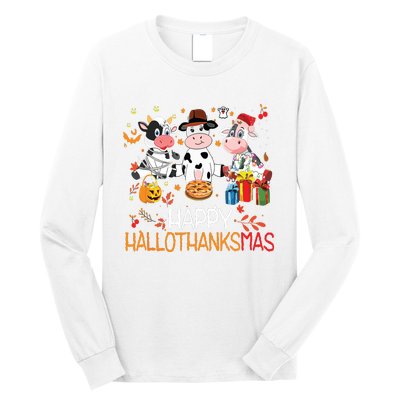 Happy Hallothanksmas Funny Santa Cow Halloween Thanksgiving Long Sleeve Shirt