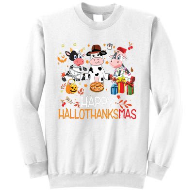 Happy Hallothanksmas Funny Santa Cow Halloween Thanksgiving Sweatshirt