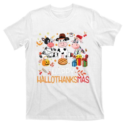 Happy Hallothanksmas Funny Santa Cow Halloween Thanksgiving T-Shirt