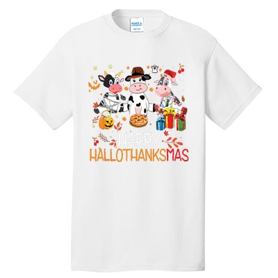 Happy Hallothanksmas Funny Santa Cow Halloween Thanksgiving Tall T-Shirt