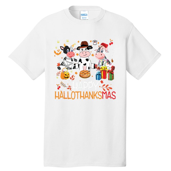 Happy Hallothanksmas Funny Santa Cow Halloween Thanksgiving Tall T-Shirt