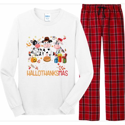 Happy Hallothanksmas Funny Santa Cow Halloween Thanksgiving Long Sleeve Pajama Set