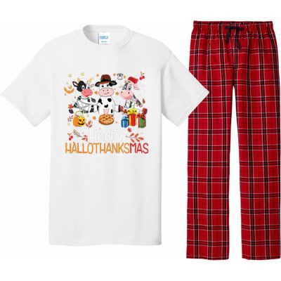 Happy Hallothanksmas Funny Santa Cow Halloween Thanksgiving Pajama Set