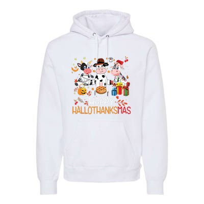 Happy Hallothanksmas Funny Santa Cow Halloween Thanksgiving Premium Hoodie