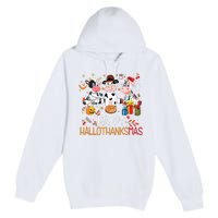 Happy Hallothanksmas Funny Santa Cow Halloween Thanksgiving Premium Pullover Hoodie