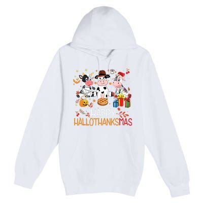 Happy Hallothanksmas Funny Santa Cow Halloween Thanksgiving Premium Pullover Hoodie