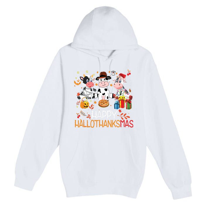 Happy Hallothanksmas Funny Santa Cow Halloween Thanksgiving Premium Pullover Hoodie