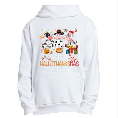 Happy Hallothanksmas Funny Santa Cow Halloween Thanksgiving Urban Pullover Hoodie