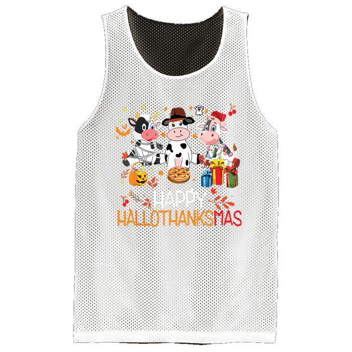 Happy Hallothanksmas Funny Santa Cow Halloween Thanksgiving Mesh Reversible Basketball Jersey Tank