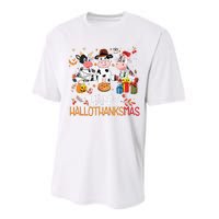 Happy Hallothanksmas Funny Santa Cow Halloween Thanksgiving Performance Sprint T-Shirt