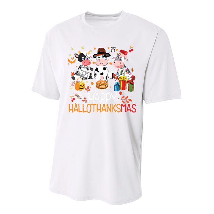 Happy Hallothanksmas Funny Santa Cow Halloween Thanksgiving Performance Sprint T-Shirt