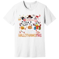 Happy Hallothanksmas Funny Santa Cow Halloween Thanksgiving Premium T-Shirt