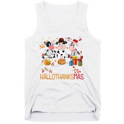 Happy Hallothanksmas Funny Santa Cow Halloween Thanksgiving Tank Top