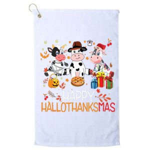 Happy Hallothanksmas Funny Santa Cow Halloween Thanksgiving Platinum Collection Golf Towel