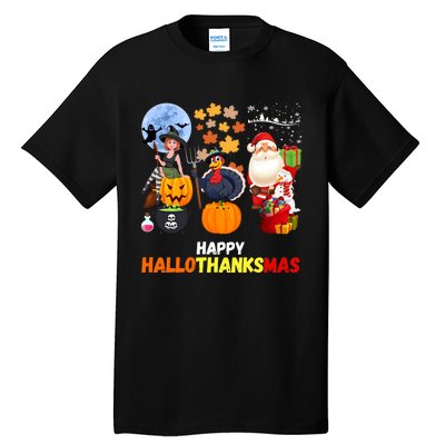 Happy Hallothanksmas Funny Halloween Thanksgiving Christmas Tall T-Shirt