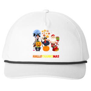 Happy Hallothanksmas Funny Halloween Thanksgiving Christmas Snapback Five-Panel Rope Hat