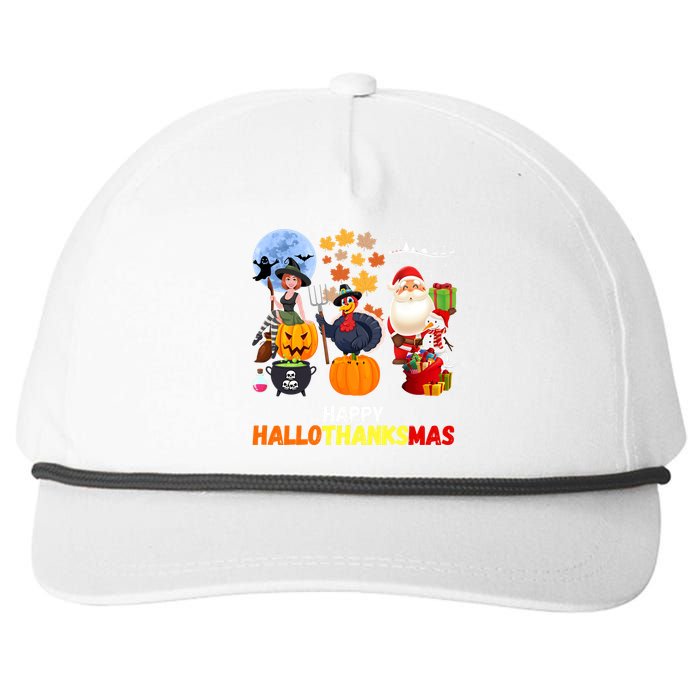 Happy Hallothanksmas Funny Halloween Thanksgiving Christmas Snapback Five-Panel Rope Hat