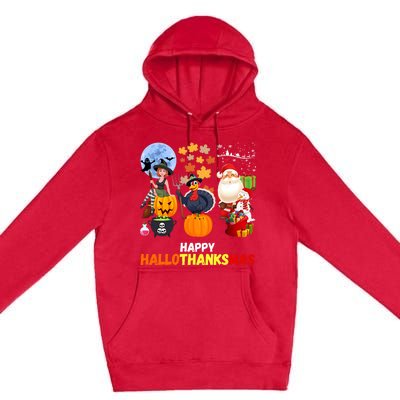 Happy Hallothanksmas Funny Halloween Thanksgiving Christmas Premium Pullover Hoodie