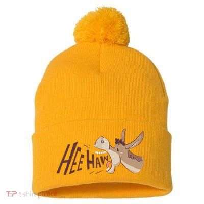 Hee Haw Funny Donkey Laughs Pom Pom 12in Knit Beanie