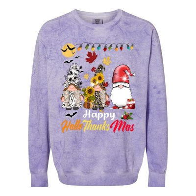 Happy Hallothanksmas Gnomes Halloween Thanksgiving Christmas Colorblast Crewneck Sweatshirt