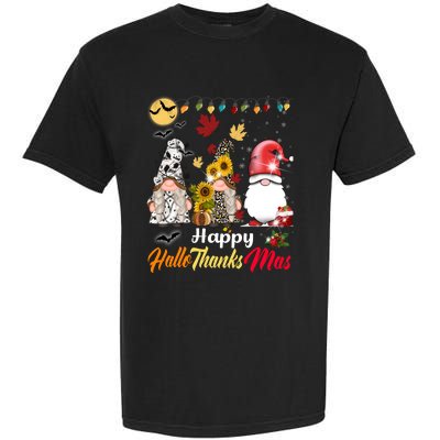 Happy Hallothanksmas Gnomes Halloween Thanksgiving Christmas Garment-Dyed Heavyweight T-Shirt