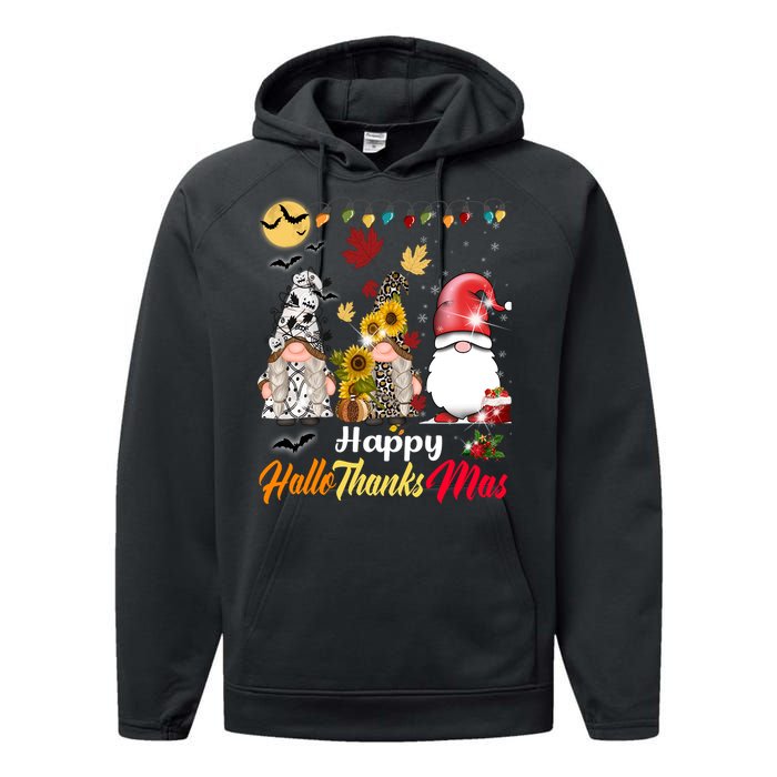 Happy Hallothanksmas Gnomes Halloween Thanksgiving Christmas Performance Fleece Hoodie