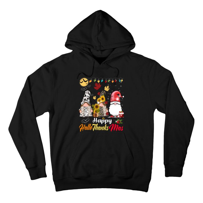 Happy Hallothanksmas Gnomes Halloween Thanksgiving Christmas Hoodie