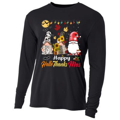 Happy Hallothanksmas Gnomes Halloween Thanksgiving Christmas Cooling Performance Long Sleeve Crew