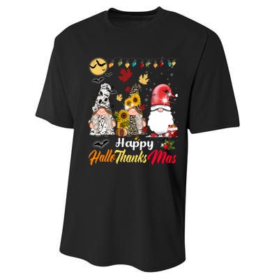 Happy Hallothanksmas Gnomes Halloween Thanksgiving Christmas Performance Sprint T-Shirt