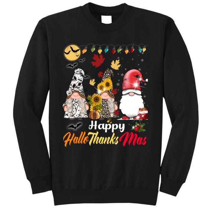 Happy Hallothanksmas Gnomes Halloween Thanksgiving Christmas Tall Sweatshirt