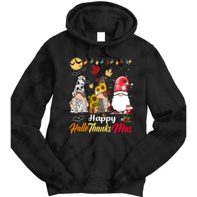 Happy Hallothanksmas Gnomes Halloween Thanksgiving Christmas Tie Dye Hoodie